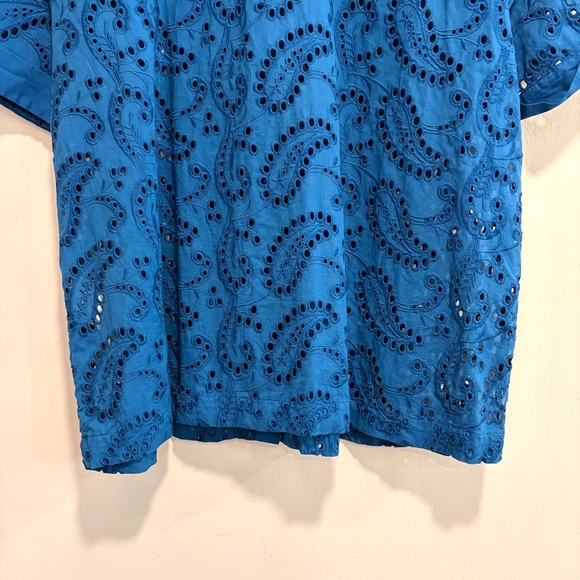 Chicos Short Sleeve Paisley Eyelet Button Down Top - Picture 12 of 13